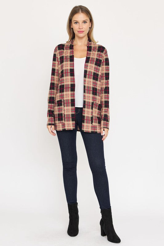 Women's Plaid Elbow Patch Cardigan