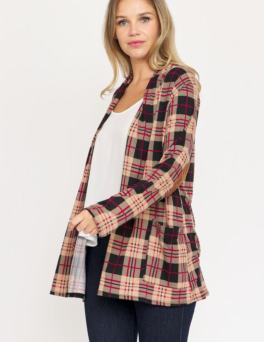 Women's Plaid Elbow Patch Cardigan