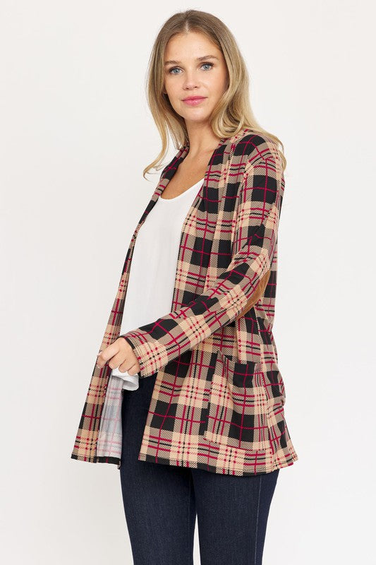 Women's Plaid Elbow Patch Cardigan