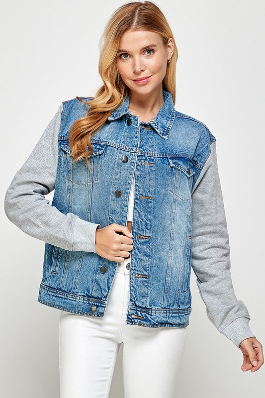 Women's Denim  Jacket with Fleece Hoodies