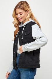 Women's Casual Denim Jacket with Fleece Hood