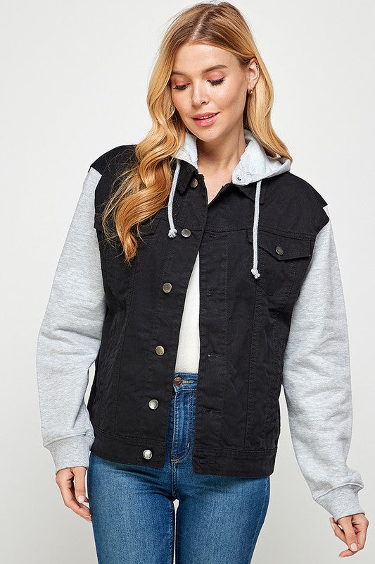 Women's Casual Denim Jacket with Fleece Hood