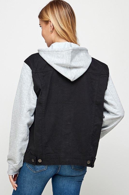 Women's Casual Denim Jacket with Fleece Hood