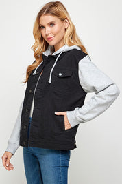 Women's Casual Denim Jacket with Fleece Hood