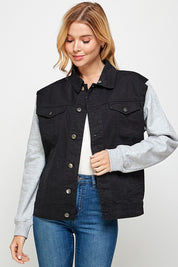 Women's Casual Denim Jacket with Fleece Hood