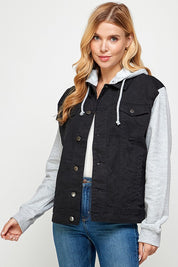 Women's Casual Denim Jacket with Fleece Hood