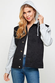 Women's Casual Denim Jacket with Fleece Hood