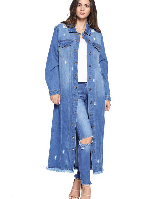 women's Denim Jacket with Distressed