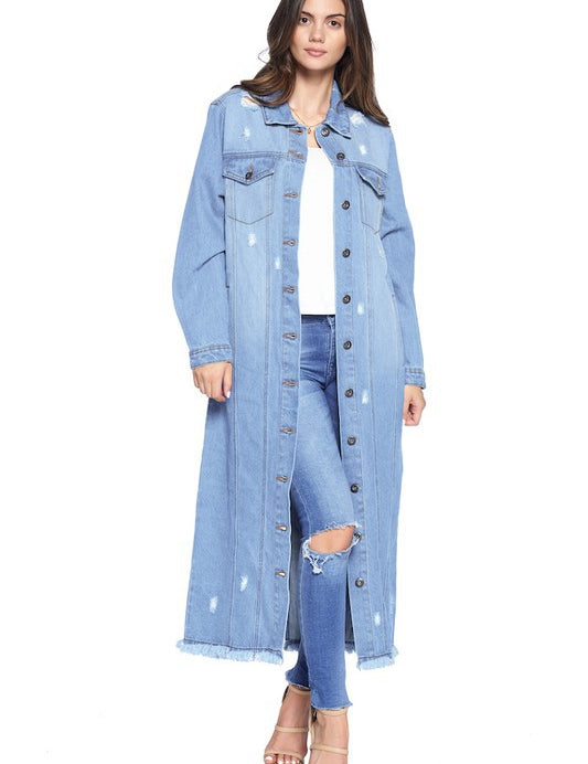 women's Denim Jacket with Distressed