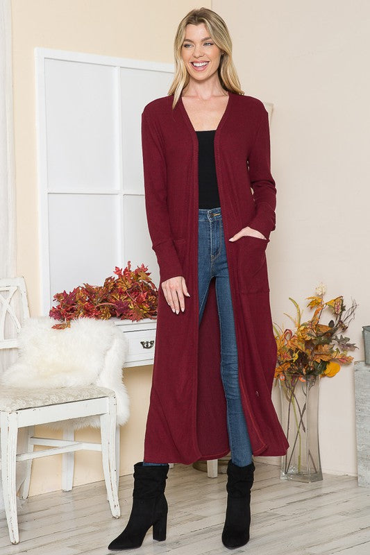 Women's Casual Open Front Ribbed Cardigan with Pockets