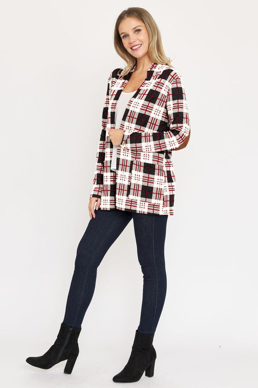 Women's Plaid Elbow Patch Cardigan