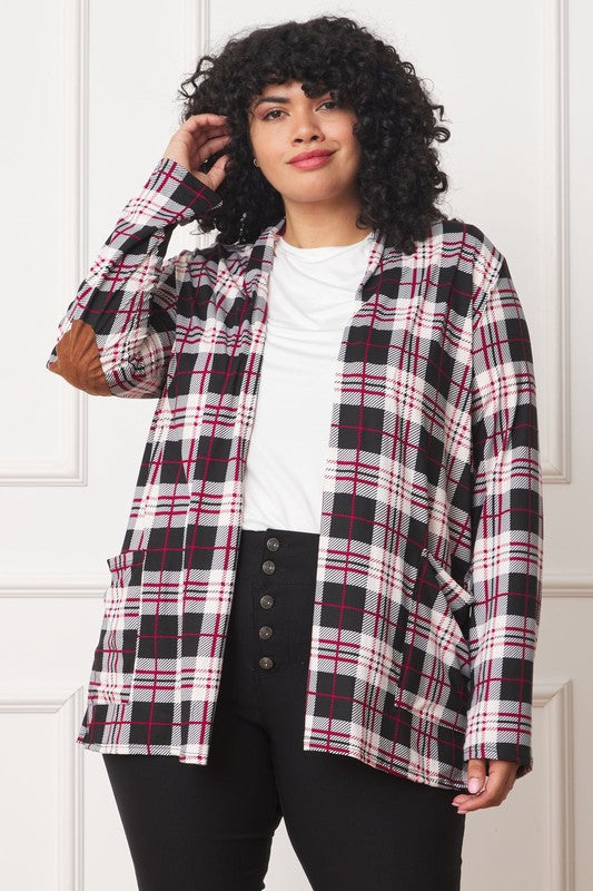 Women's Plaid Elbow Patch Cardigan