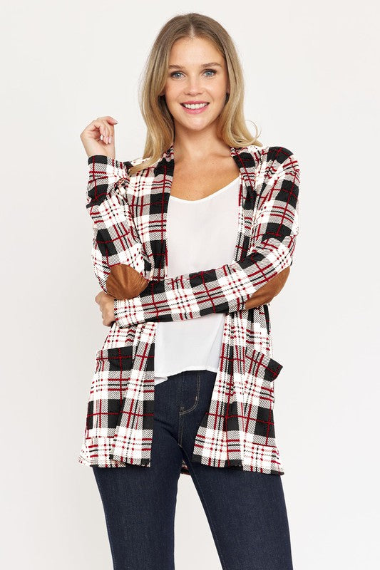 Women's Plaid Elbow Patch Cardigan