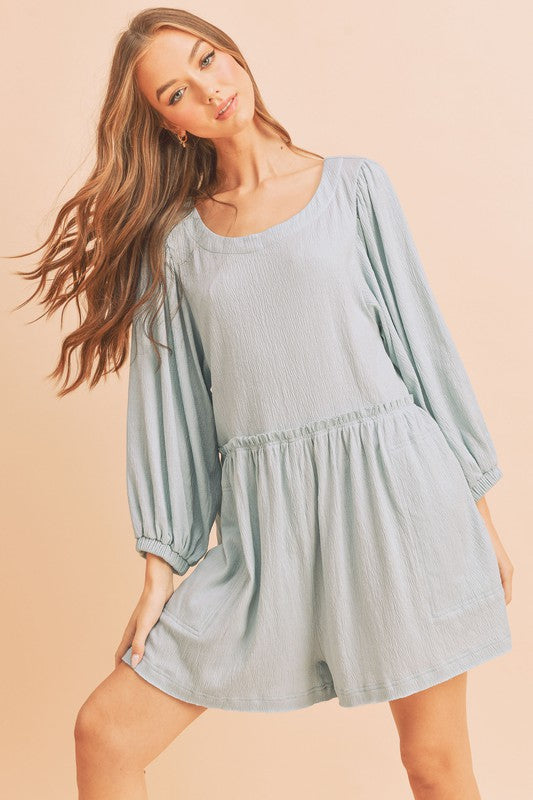 Women's Casual Babydoll Romper with Long Sleeves