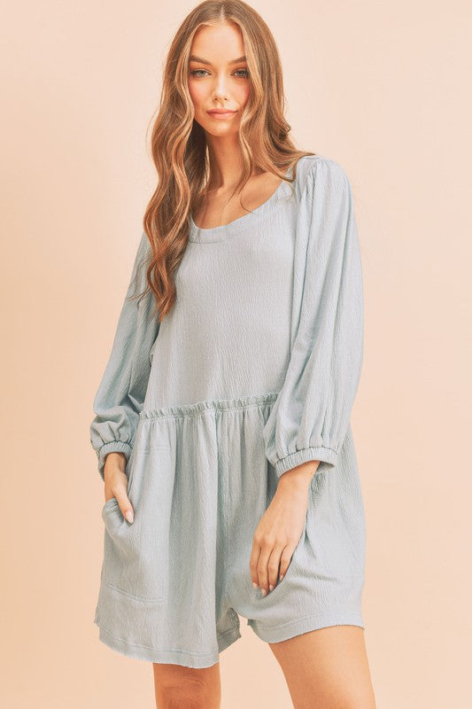 Women's Casual Babydoll Romper with Long Sleeves