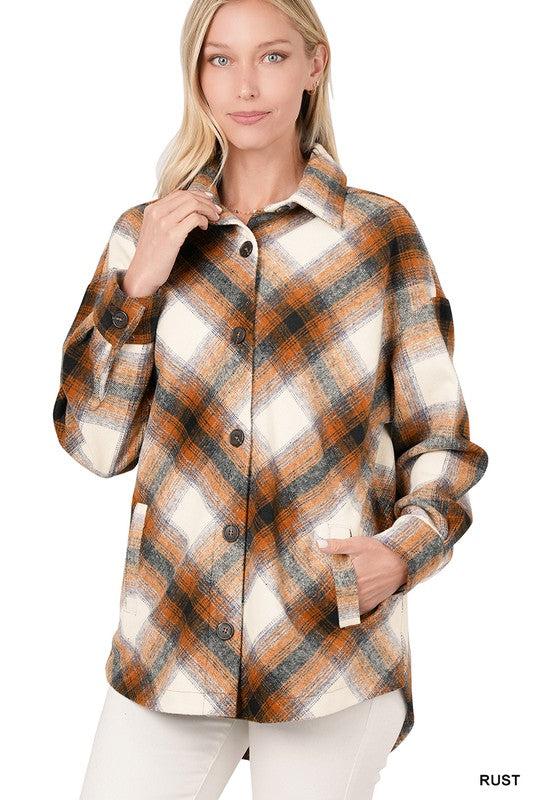 Women's Relaxed Fit Plaid Shacket with Pockets