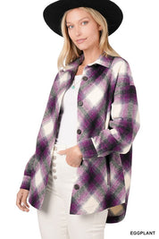 Women's Relaxed Fit Plaid Shacket with Pockets