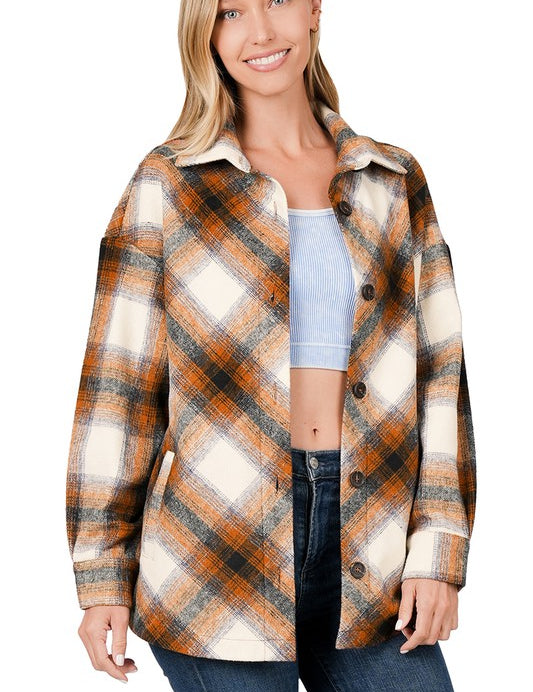 Yarn Dyed Plaid Shacket With Pockets