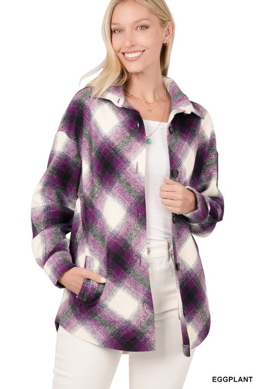 Women's Relaxed Fit Plaid Shacket with Pockets