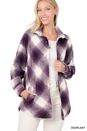 Women's Relaxed Fit Plaid Shacket with Pockets