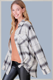 Women's Oversized Checkered Plaid Flannel Shirt