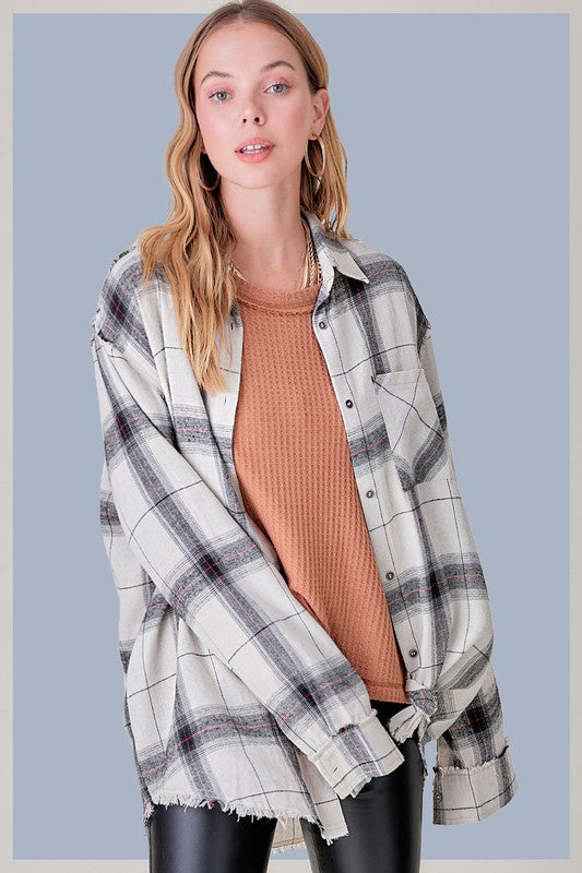 Women's Oversized Checkered Plaid Flannel Shirt