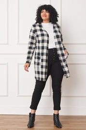 Women's Long Red Buffalo Plaid Open Cardigan