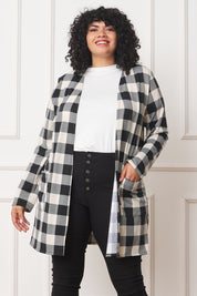 Women's Long Red Buffalo Plaid Open Cardigan