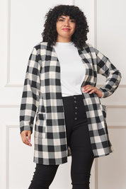 Women's Long Red Buffalo Plaid Open Cardigan