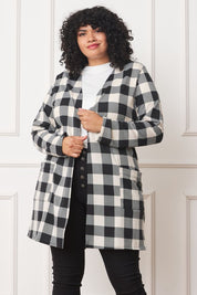 Women's Long Red Buffalo Plaid Open Cardigan