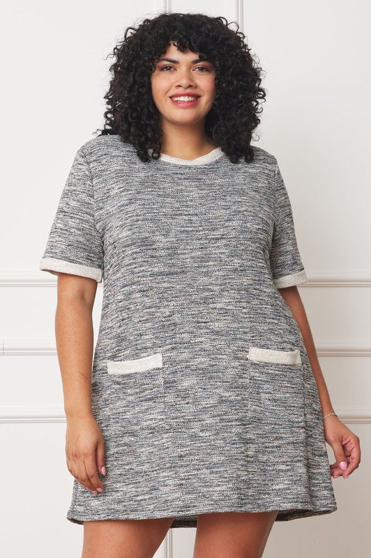 Plus Size Preppy Tweed Shift Dress