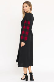 Women's Knit Bishop Sleeve Tea Length Dress