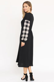 Women's Knit Bishop Sleeve Tea Length Dress