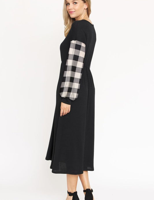 Women's Knit Bishop Sleeve Tea Length Dress