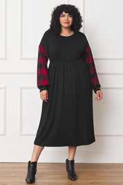 Women's Knit Bishop Sleeve Tea Length Dress