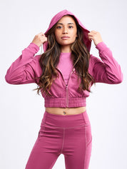 Women's Athletic Zip Up Crop Hoodie Jacket