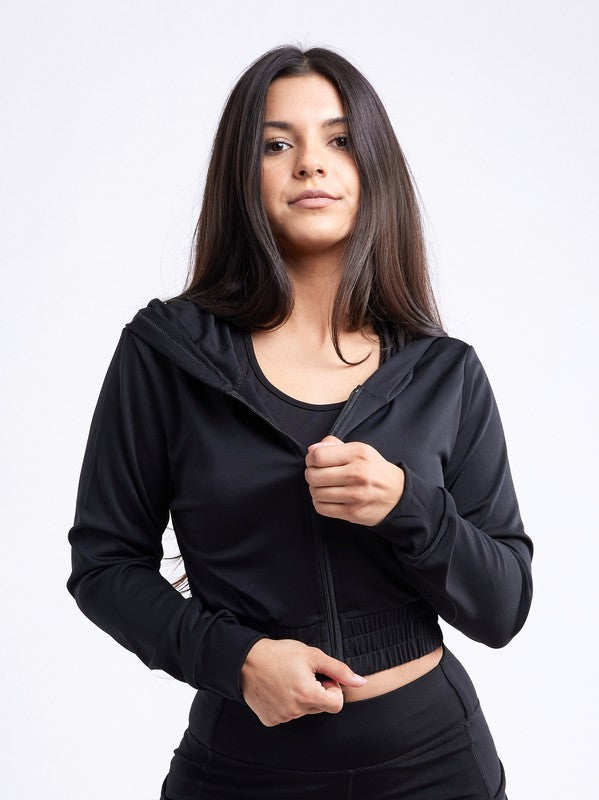 Women's Athletic Zip Up Crop Hoodie Jacket