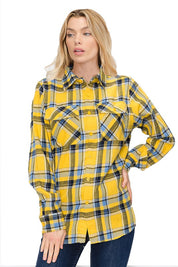 Women's Oversized Plaid Flannel Long Sleeve Shirt