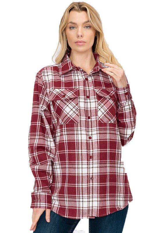 Women's Oversized Plaid Flannel Long Sleeve Shirt