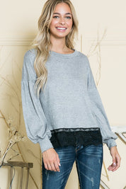 Women's Drop Shoulder Lace Trim Sweater Knit