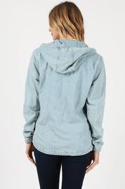 Women's Hooded Denim Jacket with Quarter Zip