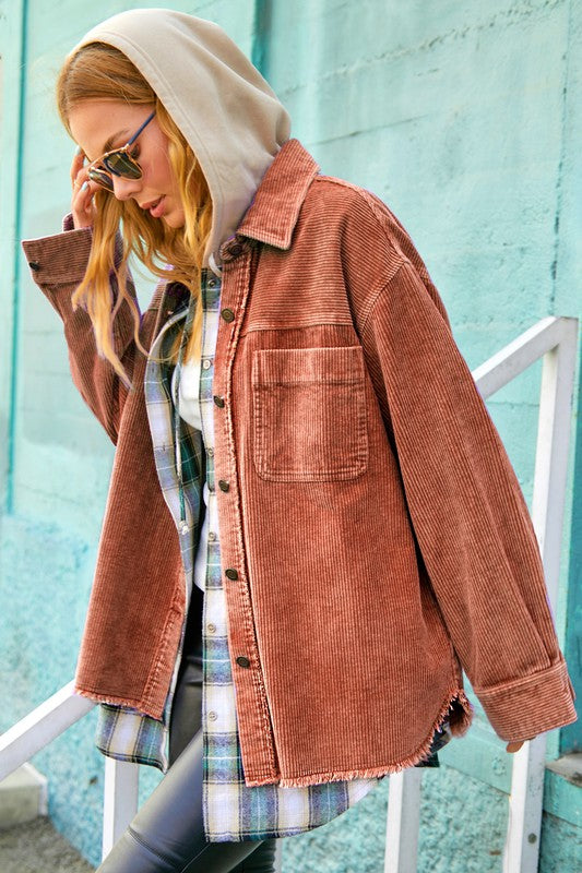 Women's Oversized Corduroy Jacket with Washed Finish