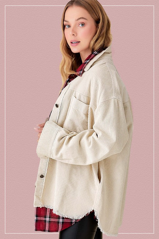 Women's Oversized Corduroy Jacket with Washed Finish