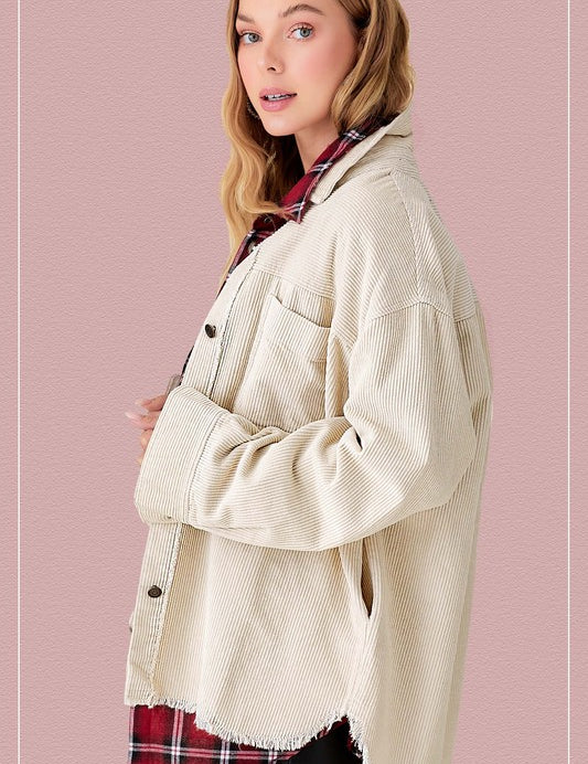 Women's Oversized Corduroy Jacket with Washed Finish