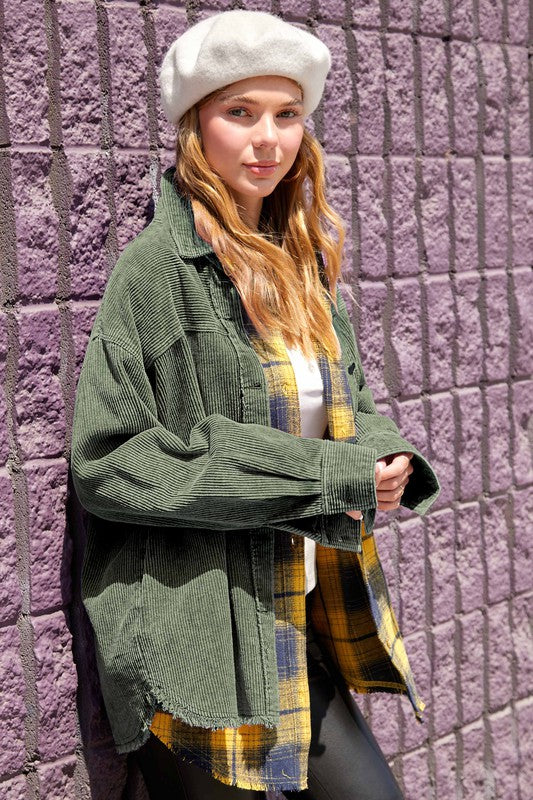 Women's Oversized Corduroy Jacket with Washed Finish