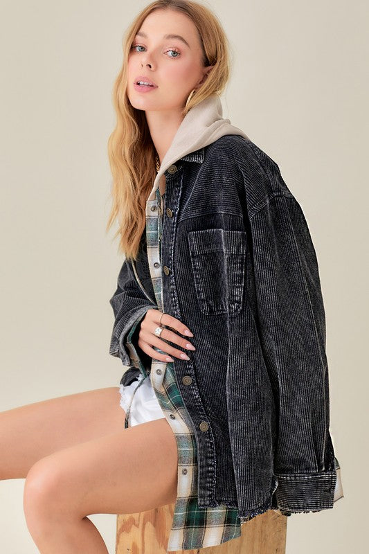 Women's Oversized Corduroy Jacket with Washed Finish