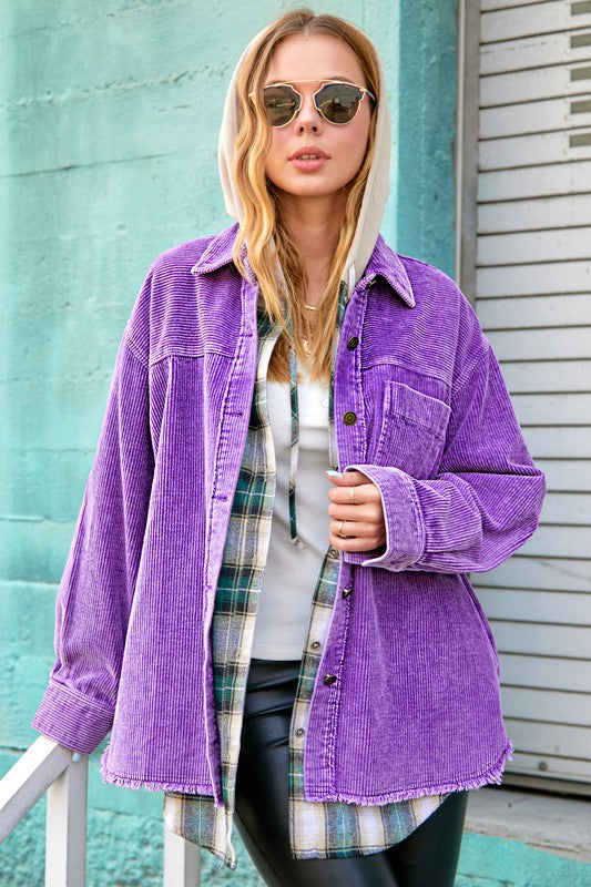 Women's Oversized Corduroy Jacket with Washed Finish