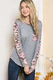 Women's Casual Textured Camo Print Sweater Knit Top