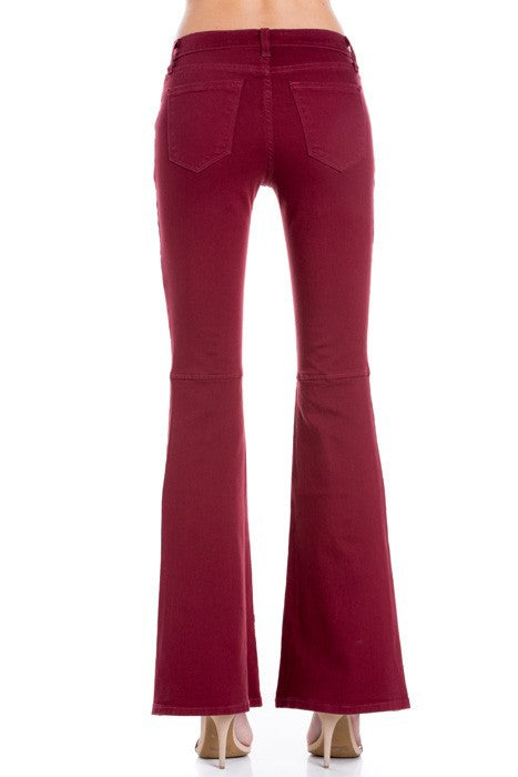 Women's High Waist Flare Denim Pants in Chocolate