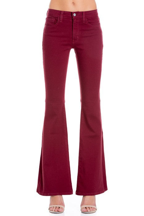 Women's High Waist Flare Denim Pants in Chocolate